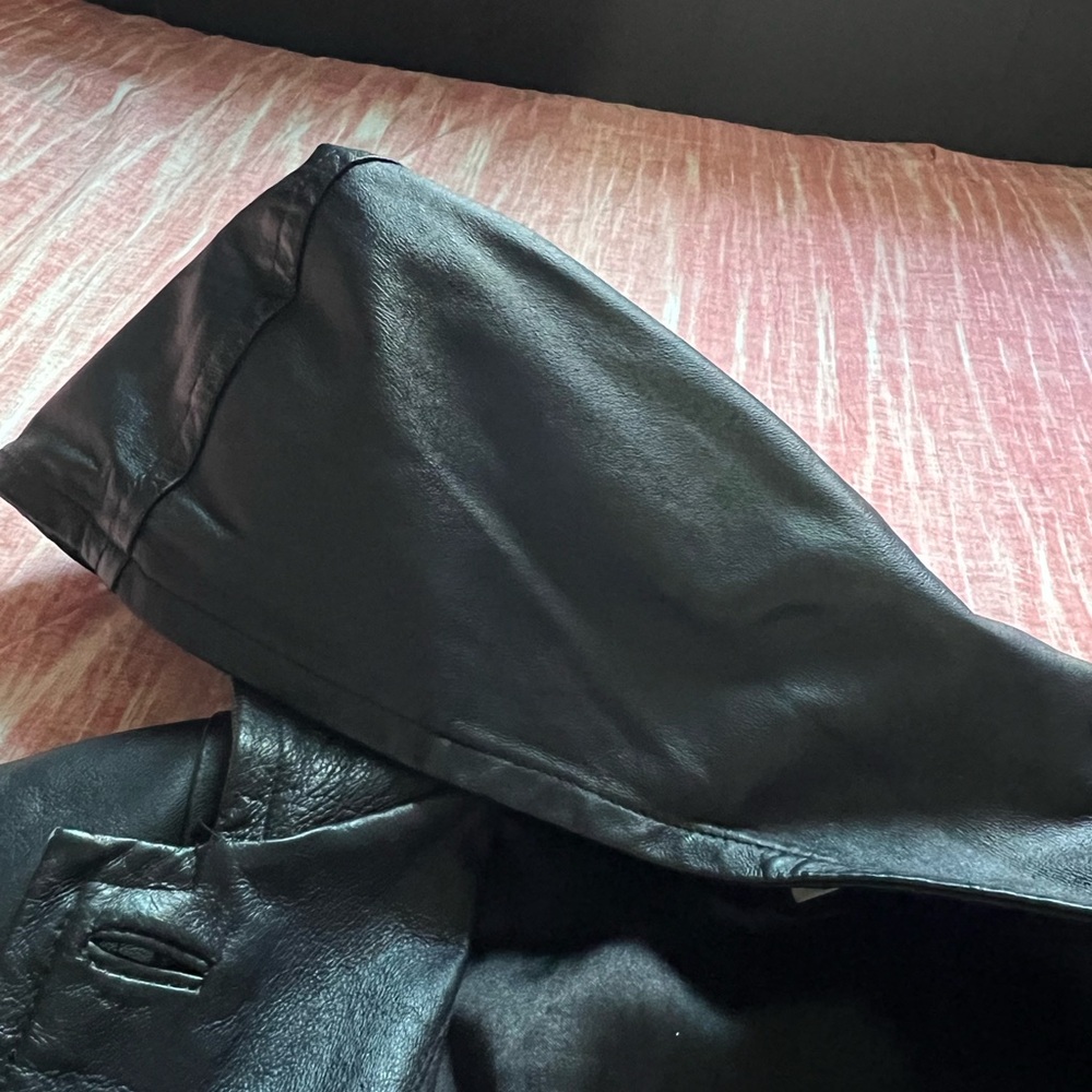 BAGATELLE Vintage Black Leather Hooded Trench Coat sz M - Picture 12 of 16